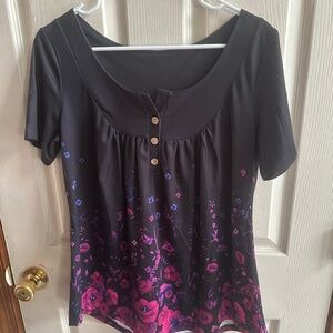 Unknown brand large wide scoop neck floral tunic style shirt